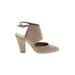 Born In California Heels: Pumps Chunky Heel Casual Tan Print Shoes - Women's Size 7 1/2 - Almond Toe