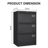 Vertical File Cabinet Anti-tipping File Storage Cabinet with Lock Three Drawers File Cabinet for Legal/Letter/A4/F4 Home Office Black.