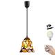 Kiven Battery Operated Tiffany Style Pendant Light with Remote Timer Dimmable Rechargeable Hanging Pendant Light with Glass Shade Adjustable Height(1-Light)