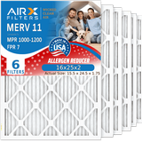 16x25x2 Air Filter MERV 11 Comparable to MPR 1000 MPR 1200 & FPR 7 Electrostatic Pleated Air Conditioner Filter 6 Pack HVAC Premium USA Made 16x25x2 Furnace Filters by AIRX FILTERS WICKED CLEAN AIR.