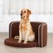 35 Brown Pet Sofa with Wooden Structure and Linen Goods White Roller Lines on the Edges Curved Appearance pet Sofa with Cushion