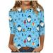 Kddylitq Christmas Linen Tops for Women Elbow Compression Sleeve Tree Snowman T Shirts Santa Claus Graphic Plus Size Blouses Snowflake Elbow Crew Neck Shirts Royal Blue 3XL