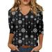 Kddylitq Christmas Blouses for Women Dressy Casual 3/4 Sleeve Elbow Compression Sleeve Graphic Tree Tops Plus Size Elbow Snowman T Shirts Snowflake Crew Neck Santa Claus Shirts Black XL