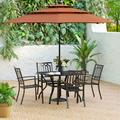 Phi Villa E-Coating Dining Set Metal Outdoor Patio Dining Set (Set of 5) WithUmbrella-Red