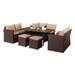 Eight-Piece Set Outdoor Rattan Dining Table And Chair Brown Wood Grain Rattan Khaki Cushion Plastic Wood Outdoor Furniture Set