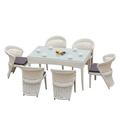 Outdoor Dining Set 7 pcs Metal frame table and chairs garden rattan Wicker furniture Rectangular table party Set for Swing Pool