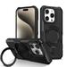 Feishell for iPhone 15 Pro Case Shockproof and Drop Proof Protective Phone Case with Adjustable Multi-Angle Ring Kickstand Military-Grade Protection Armor Rugged Phone Case Black