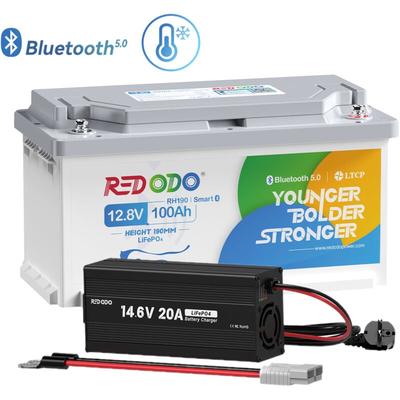 Redodo - 12V 100Ah Lithium Batterie LiFePO4 Akku H188mm mit Bluetooth und 100A bms mit Low