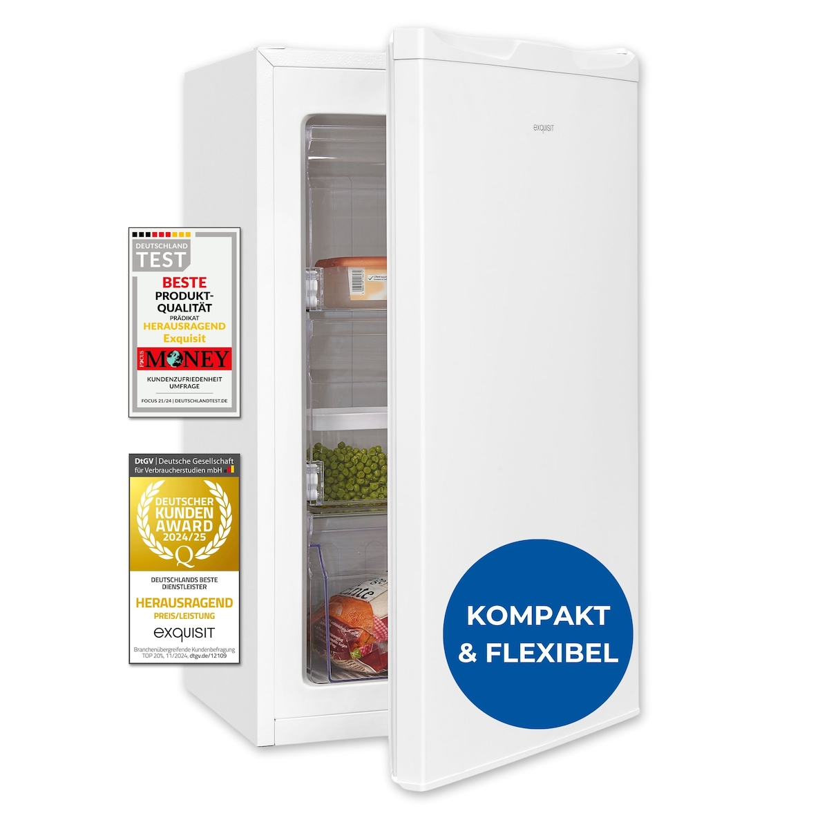 Exquisit Gefrierschrank GS5111-330E weiss | 63 l Nutzinhalt | 4-Sterne-Gefrieren | Gefrierschubladen | Türanschlag wechselbar | Glasablagen Image