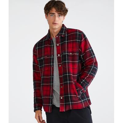 Aeropostale Mens' Plaid Flannel Sherpa-Lined Shacket - Red - Size S - Cotton
