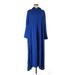 Shein Casual Dress - Shirtdress High Neck Long sleeves: Blue Solid Dresses - Women's Size Medium