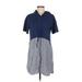Umgee Casual Dress - Shift Collared Short sleeves: Blue Print Dresses - Women's Size Small