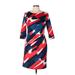 Sandra Darren Casual Dress - Sheath Crew Neck 3/4 sleeves: Red Color Block Dresses - Women's Size 10