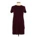 Forever 21 Casual Dress - Shift High Neck Short sleeves: Burgundy Print Dresses - Women's Size Medium