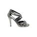 Butter Heels: Slip-on Stiletto Cocktail Silver Snake Print Shoes - Women's Size 8 - Open Toe