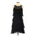 S.L. Fashions Cocktail Dress - A-Line: Black Print Dresses - Women's Size 6