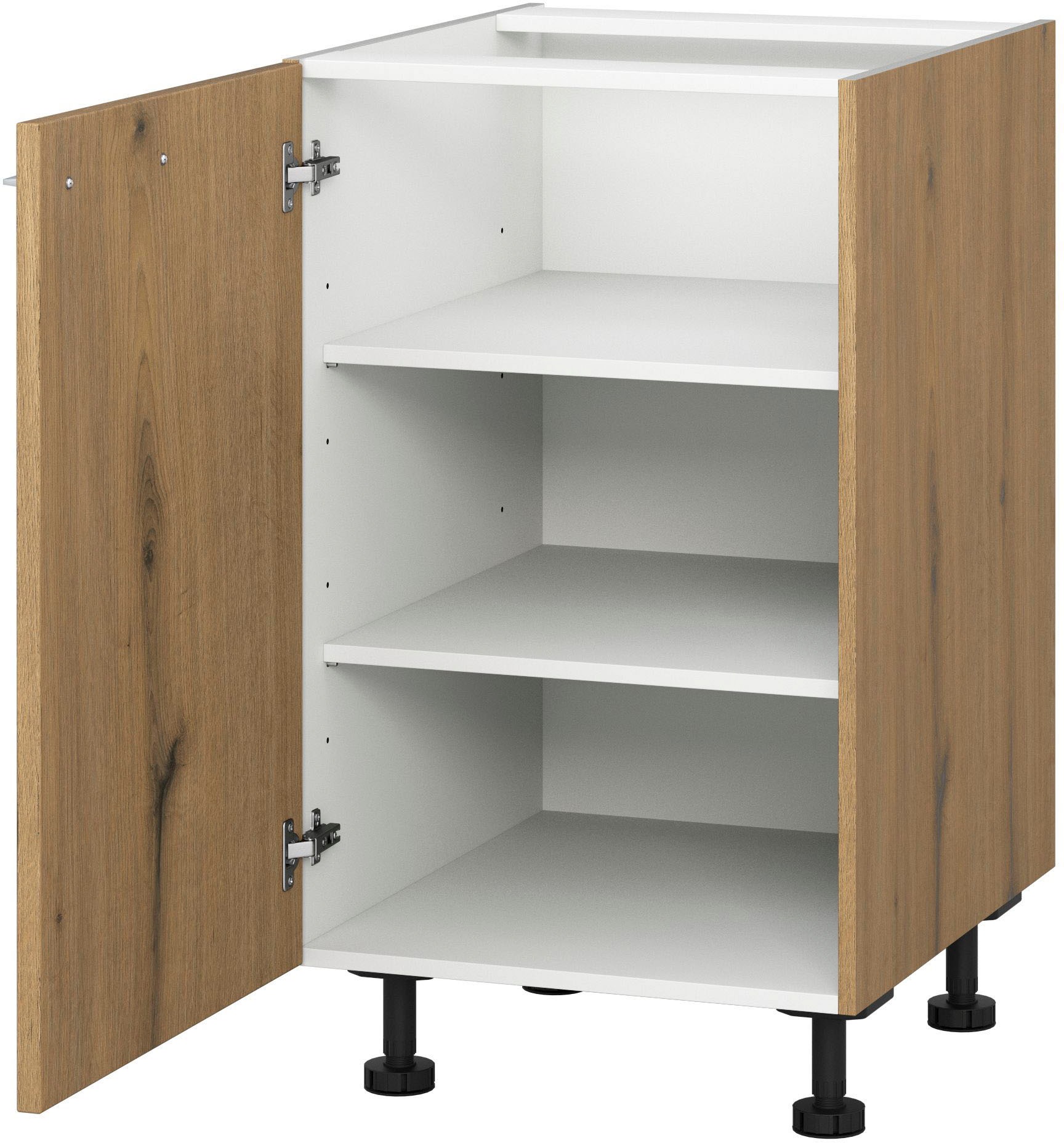 Unterschrank KOCHSTATION "KS-Trea U50", braun (eiche astig), B:50cm H:75cm T:56cm, Schränke, mit zwei Einlegeböden, Breite 50 cm, Höhe 75 cm Image