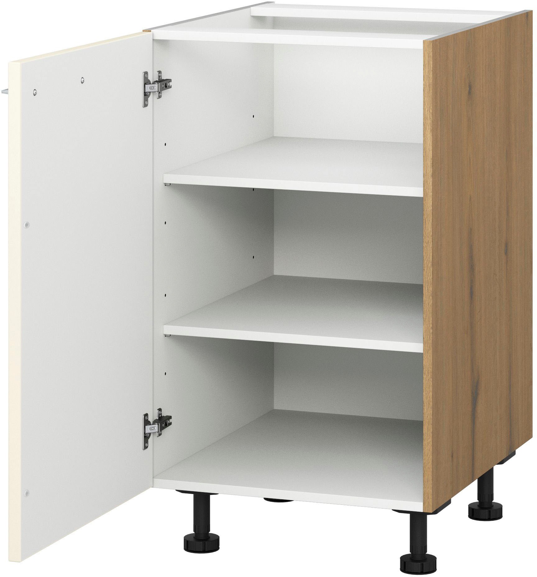 Unterschrank KOCHSTATION "KS-Trea U40", weiß (magnolie, eiche astig), B:40cm H:75cm T:56cm, Schränke, mit zwei Einlegeböden, Breite 40 cm, Höhe 75 cm Image
