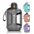 TKK Half Gallon Water Bottle Jug with Straw Time Marker Big Water Bottle Dishwasher Safe 1/2 Gallon 64 Oz Water Bottle Jug BPA Free Tritan for Gym Yoga Travel Camping Outdoor，Black