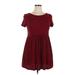 Forever 21 Casual Dress - A-Line Crew Neck Short sleeves: Burgundy Print Dresses - Women's Size X-Large