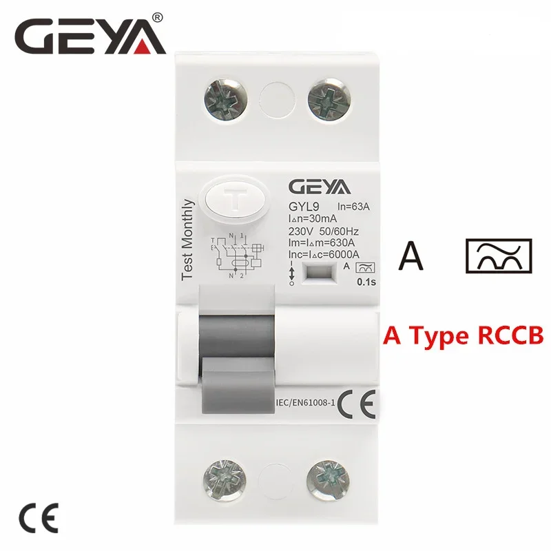 GEYA GYL9 A Typ RCD Fehlerstromschutzschalter AC ELCB 2-polig 40 A 63 A 30 mA 100 mA 300 mA RCD RCCB Image