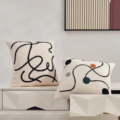 Plüsch Geometrische Stickerei Kissenbezüge Nordic Moderne Einfachheit Dekorative Kissenbezug Image