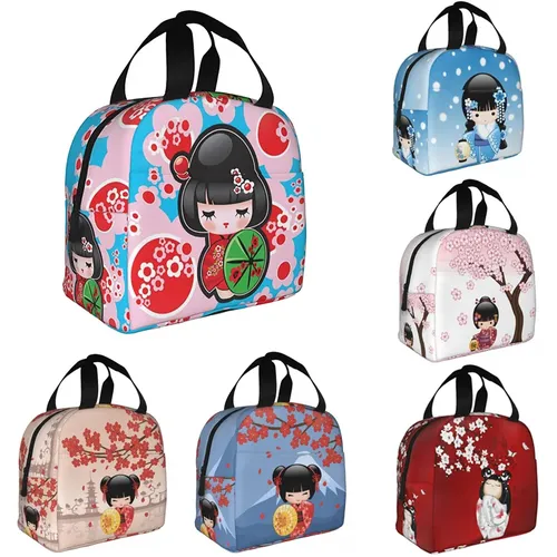 Japanische keiko kokeshi Puppe isoliert Lunch Bag niedlichen Design Kimono Geisha Puppen Mädchen