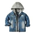 FYMNSI Toddler Fall Jacket Baby Jean Jacket Boys Girls Denim Jacket Cowboy Outerwear Shacket for Kids 4-5 Years Blue Gray Hooded