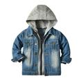 FYMNSI Toddler Fall Jacket Baby Jean Jacket Boys Girls Denim Jacket Cowboy Outerwear Shacket for Kids 2-3 Years Blue Gray Hooded