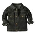 Eashery Boys Windbreaker Jacket Little Big Boys Spring Autumn Denim Jacket Lightweight Pullover Top Boys Jacket (Black 6-12 Months)