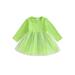 Bmnmsl Toddler Halloween Witch Dress Solid Color Tulle Patchwork Long Sleeved Round Neck A-line Dress