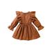 Arvbitana Infant Baby Girls Solid Color Dress Lace Cutout Ruffle Long Flared Sleeve A-line Dress Newborn Casual Princess Dress Fall Sweet Clothes for Daily 0-18 Months