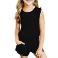 Kids Girls Summer Outfits Cute Cotton Ruffle Tank Top T-Shirt and Shorts Set Solid Color/Printed with Side Pockets Toddler Baby Girl Comfortable Sleeveless Clothes Set Black qILAKOG 9-10 Years