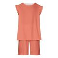 Kids Girls Summer Outfits Cute Cotton Ruffle Tank Top T-Shirt and Shorts Set Solid Color/Printed with Side Pockets Toddler Baby Girl Comfortable Sleeveless Clothes Set Orange qILAKOG 8-9 Years