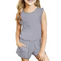 Kids Girls Summer Outfits Cute Cotton Ruffle Tank Top T-Shirt and Shorts Set Solid Color/Printed with Side Pockets Toddler Baby Girl Comfortable Sleeveless Clothes Set Gray qILAKOG 11T