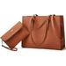 Laptop Bag for Women 15.6 inch Laptop Tote Bag Leather Cly Computer Briefcase for Work Waterproof Handbag 2pcs Set