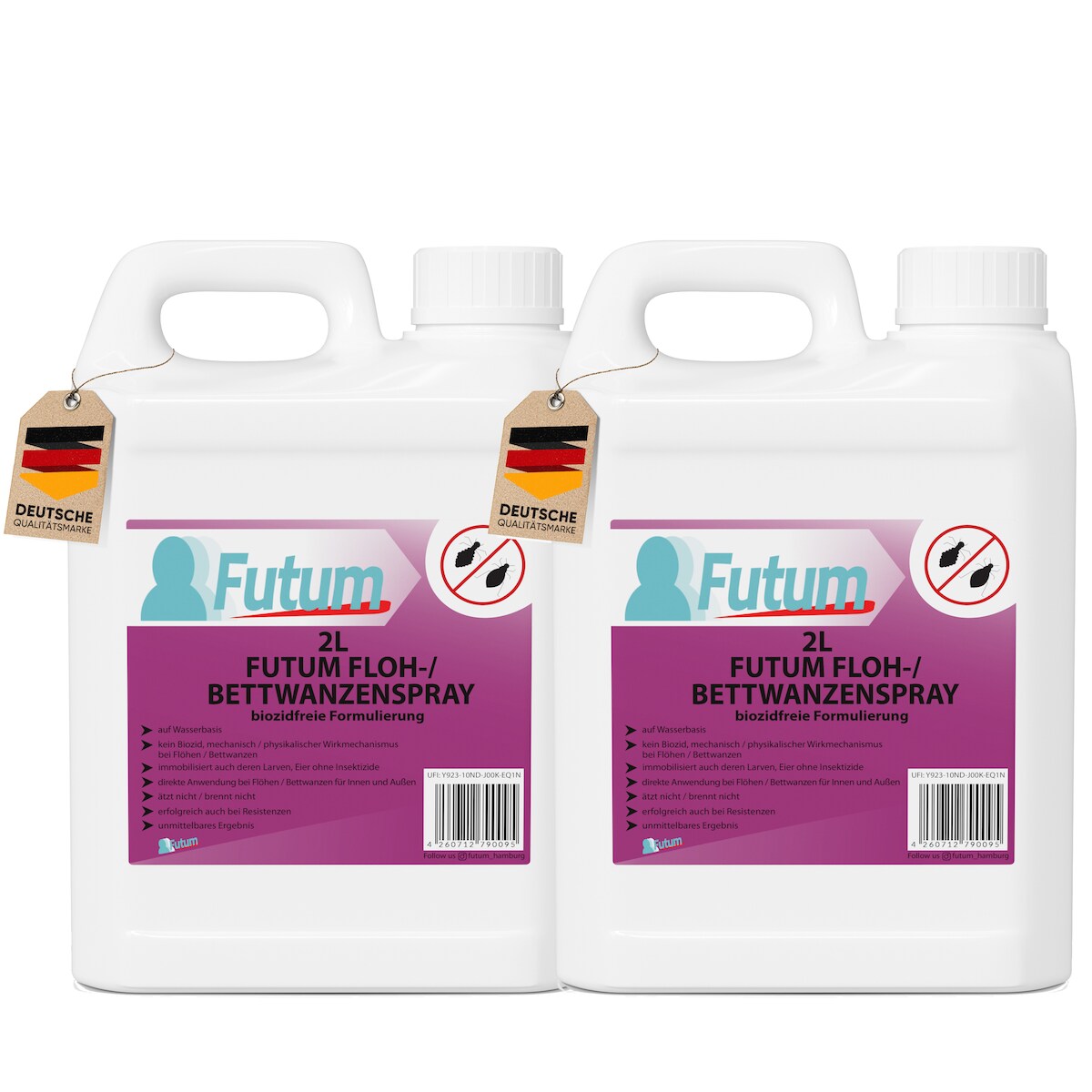FUTUM 2x2L Bettwanzenspray / Flohspray bekämpft Insekten, Eier, Larven, Insektenspray ohne Biozide auf Wasserbasis, Sofortwirkung ohne Flecken Image