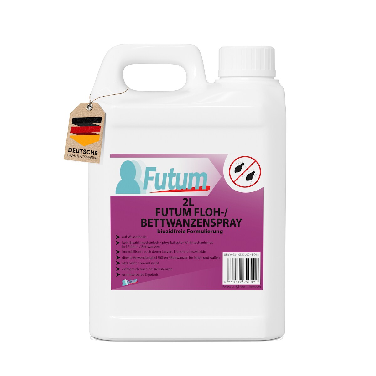 FUTUM 2L Bettwanzenspray / Flohspray bekämpft Insekten, Eier, Larven, Insektenspray ohne Biozide auf Wasserbasis, Sofortwirkung ohne Flecken Image