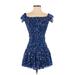 Zara Casual Dress - A-Line Square Short sleeves: Blue Dresses - Women's Size Small