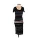 James Perse Casual Dress - Party Scoop Neck Short sleeves: Black Stripes Dresses - Women's Size X-Small