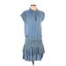 Current Air Casual Dress - DropWaist High Neck Short sleeves: Blue Print Dresses - Women's Size X-Small