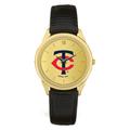 Men's Black Minnesota Twins Gold Dial Leather Wristwatch