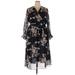 Shein Casual Dress - Mini V-Neck Long sleeves: Black Floral Dresses - Women's Size 2X