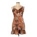 Shein Casual Dress - Mini Cowl Neck Sleeveless: Brown Floral Dresses - Women's Size Large