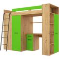 Bim Furniture - Lit superposé mezzanine verana gauche chêne artisanal / vert