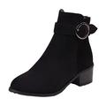 OverDose Boutique Fashion Women's Boots Solid Suede Side Zipper Decorative Buckle High Heel Coarse Heel Short Boots Boots Women Flat Heel round Size 8 (Black, 4.5)