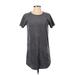 Olivaceous Casual Dress - Shift High Neck Short sleeves: Gray Solid Dresses - Women's Size Small