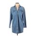 Topshop Casual Dress - Shift Collared 3/4 sleeves: Blue Solid Dresses - Women's Size 4