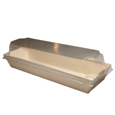 VerTerra TG-CT-7.7X3 Disposable To Go Box w/ Locking Lid - 7 7/10" x 3", Balsa Wood/RPET, Beige