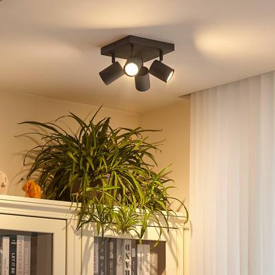 Lindby Deckenspot Jorell, schwarz, 20 cm, 4-flg., GU10 Jorell Lindby, dimmbar, schwarz, für Arbeitszimmer / Büro, Metall, Modern, Strahler Image